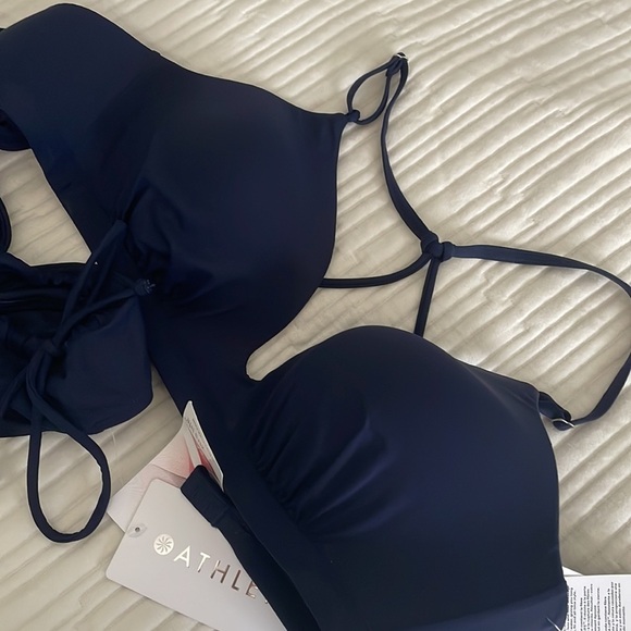 Athleta Prism Racer Back Bikini and Side Tie Bottom Navy Swim Set Beach XL - Picture 5 of 10
